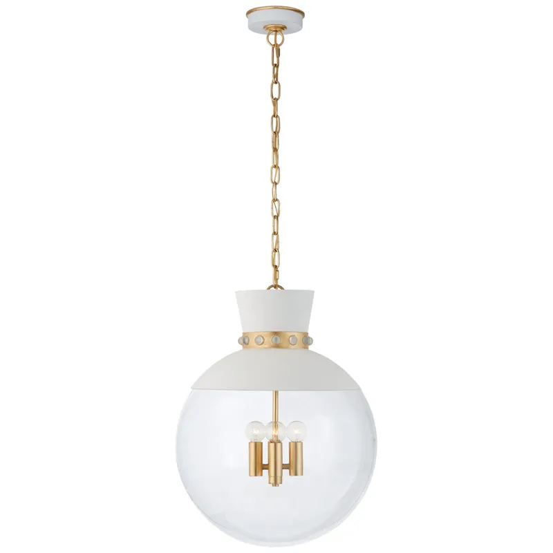 Julie Neill Lucia Large Pendant in Matte White and Gild with Clear Glass Ceiling Light W18" x H24"
