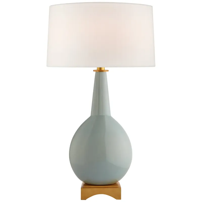 Julie Neill Antoine Large Table Lamp in Pale Blue with Linen Shade W16" x H30"