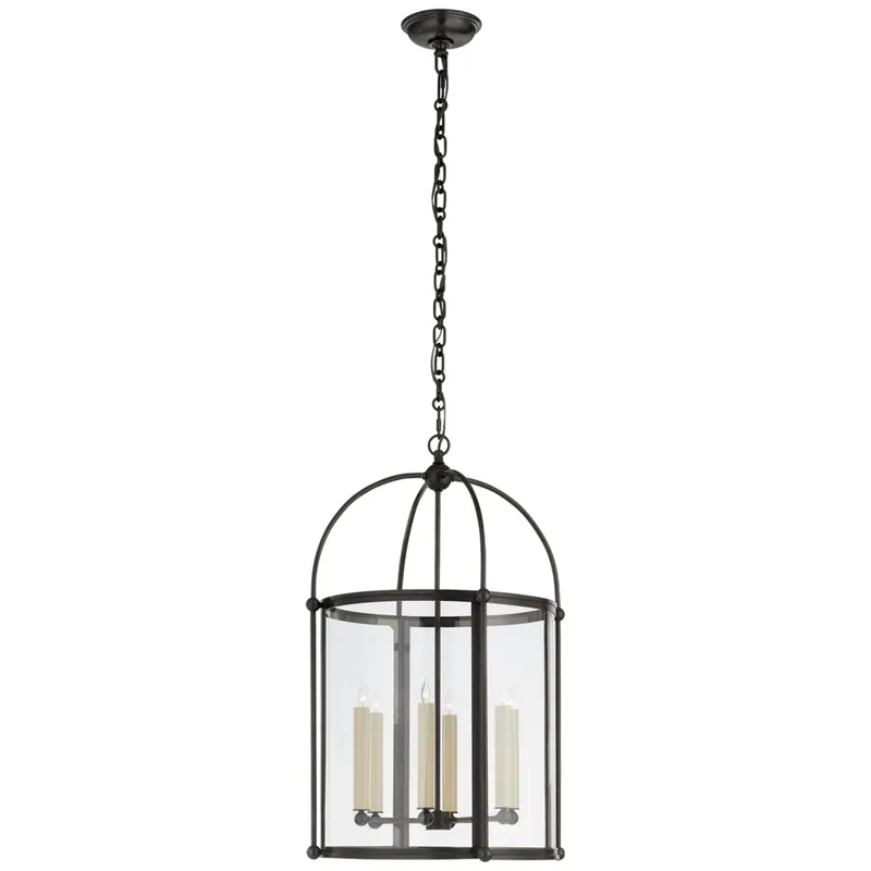 Chapman & Myers Riverside Medium Round Lantern in Bronze with Clear Glass Ceiling Light W19" x H29.75"