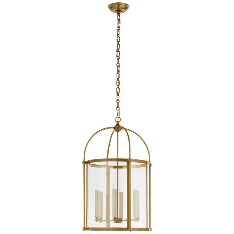 Chapman & Myers Riverside Medium Round Lantern in Antique-Burnished Brass with Clear Glass Ceiling Light W19" x H29.75"