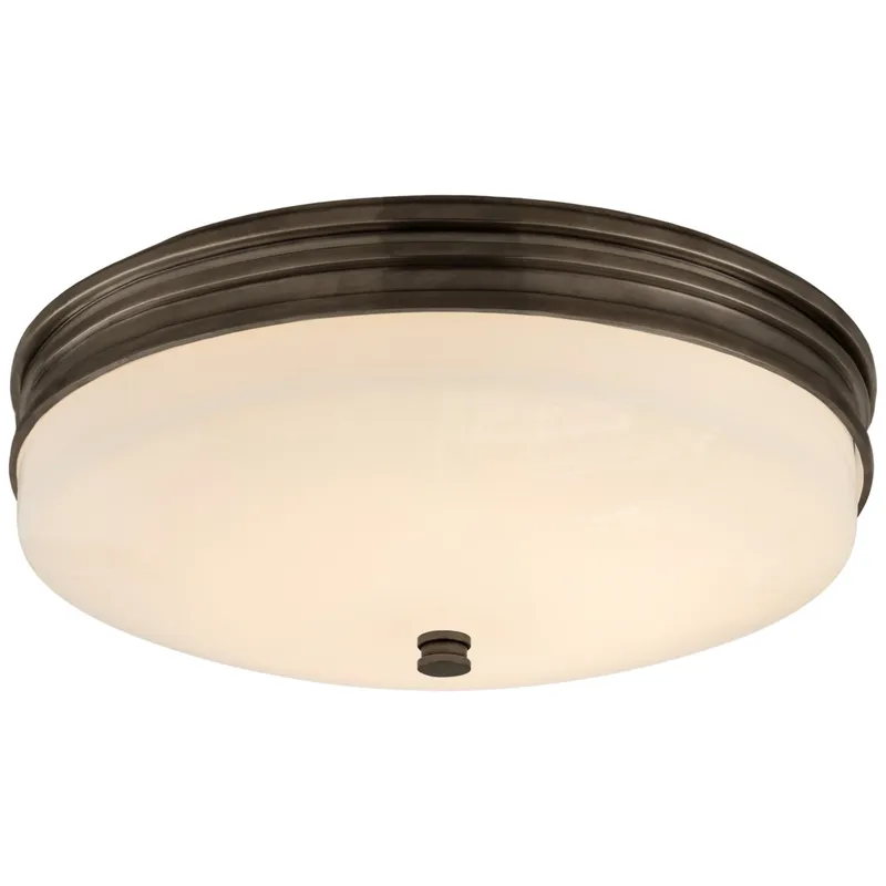 Chapman & Myers Launceton Small Flush Mount in Bronze with White Glass Ceiling Light W12.75" x H4"