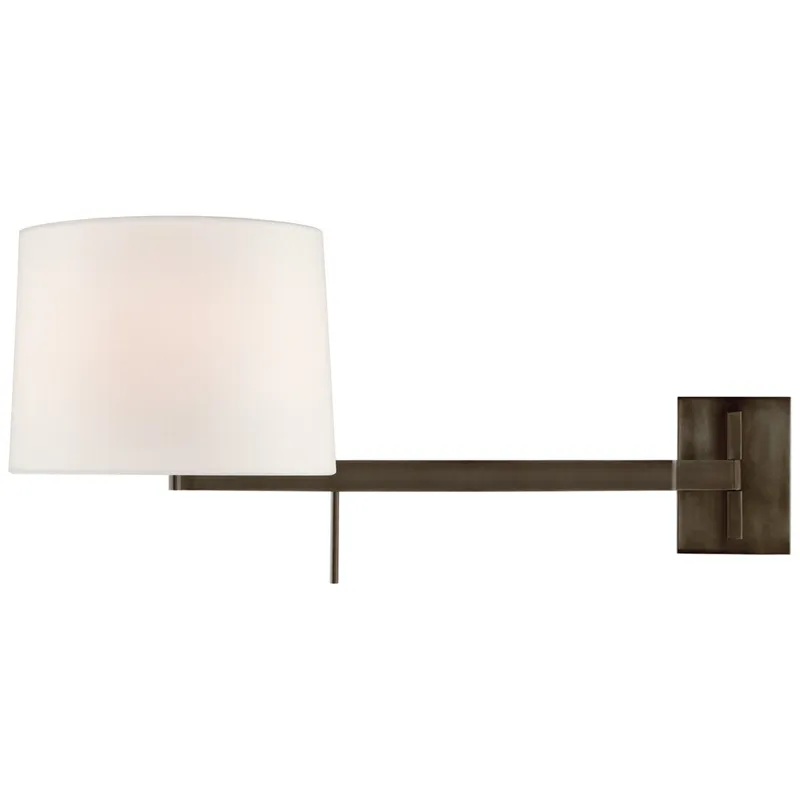 Barbara Barry Sweep Medium Right Articulating Sconce in Bronze with Linen Shade Wall Light W11.75" - 21" x H13"