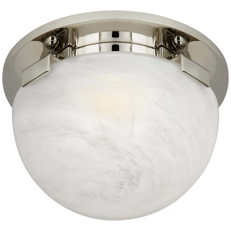 AERIN Serein 5.5" Solitaire Flush Mount in Polished Nickel with White Strie Glass Ceiling Light W5.5" x H3.5"