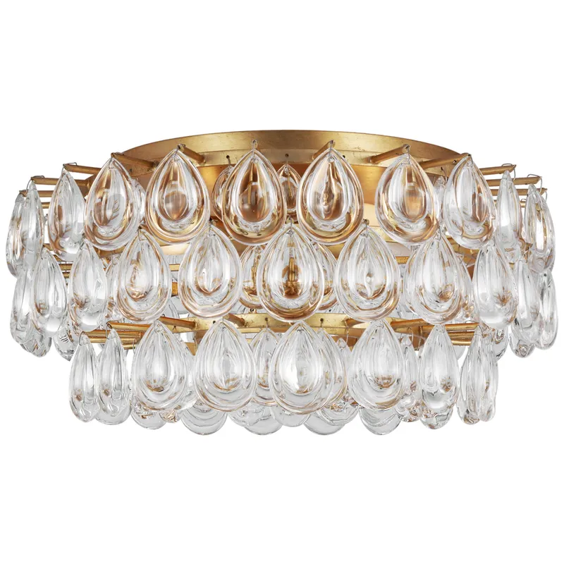 AERIN Liscia Medium Flush Mount in Gild with Crystal Ceiling Light W19" x H8.75"