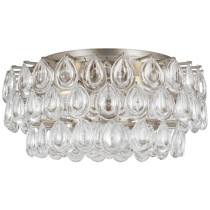 AERIN Liscia Medium Flush Mount in Burnished Silver Leaf with Crystal Ceiling Light W19" x H8.75"
