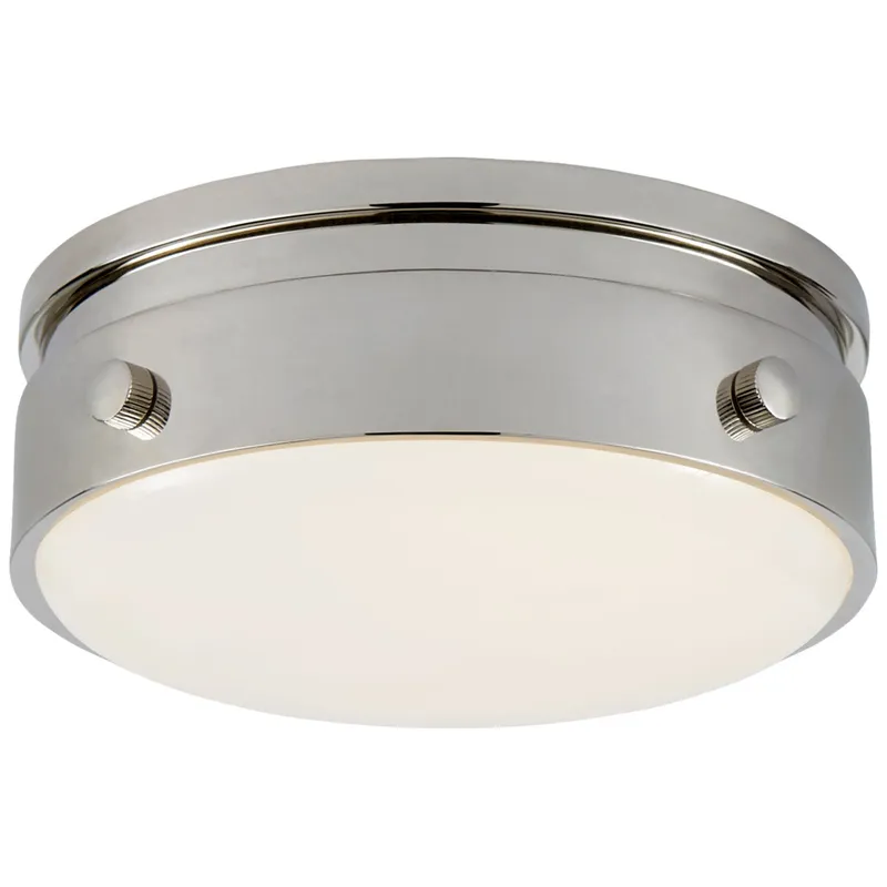 Thomas O'Brien Hicks 5.5" Solitaire Flush Mount in Polished Nickel with White Glass Ceiling Light W5.5" x H2.5"