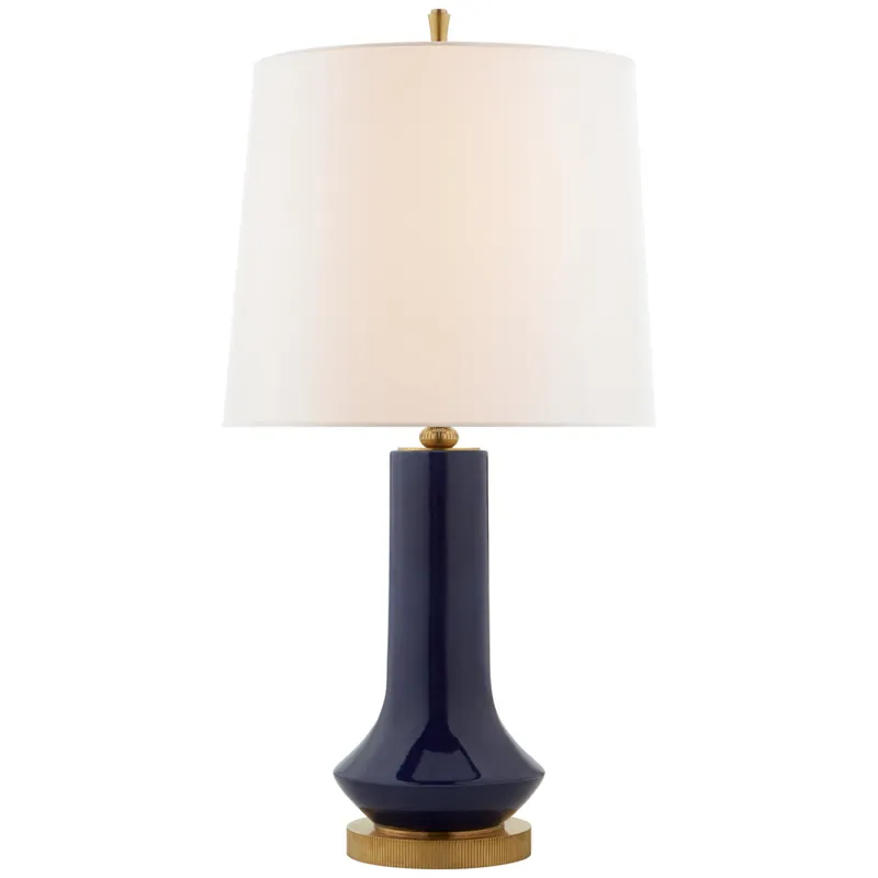 Thomas O'Brien Luisa Large Table Lamp in Denim with Linen Shade W16" x H31.25" - 33.75"
