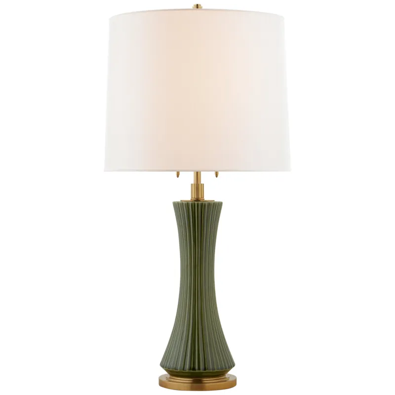 Thomas O'Brien Elena Large Table Lamp in Emerald Green with Linen Shade W16" x H31" - 33.5"