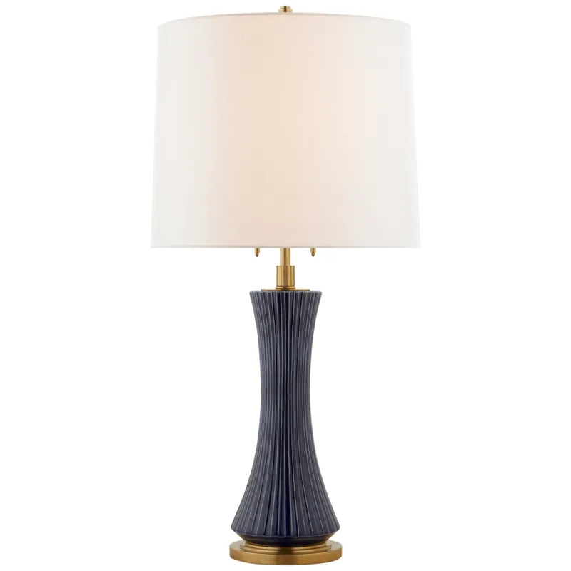 Thomas O'Brien Elena Large Table Lamp in Denim with Linen Shade W16" x H31" - 33.5"