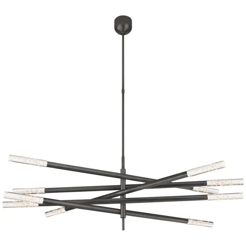 Kelly Wearstler Rousseau Grande Ten Light Articulating Chandelier in Bronze with Seeded Glass Ceiling Light W3" - 50"