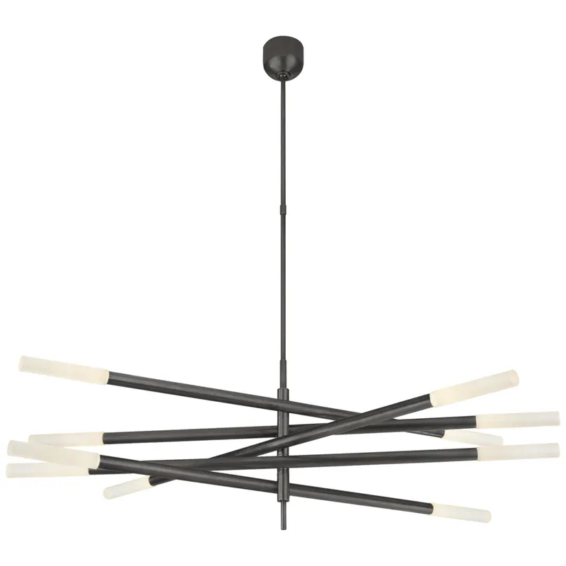 Kelly Wearstler Rousseau Grande Ten Light Articulating Chandelier in Bronze with Etched Crystal Ceiling Light W3" - 50"
