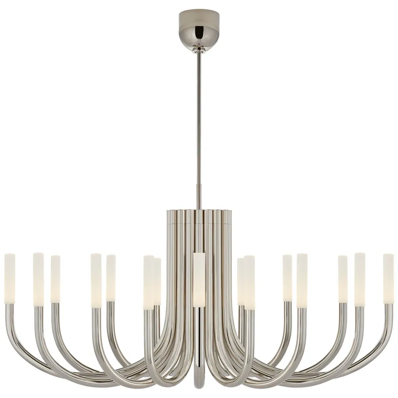 Kelly Wearstler Rousseau Large Oval Chandelier in Polished Nickel with Etched Crystal Ceiling Light W50"
