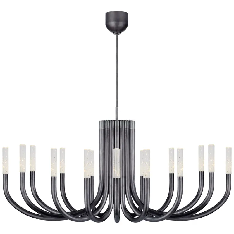 Kelly Wearstler Rousseau Large Oval Chandelier in Bronze with Seeded Glass Ceiling Light W50"