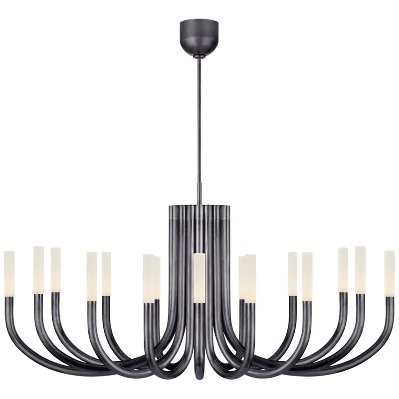 Kelly Wearstler Rousseau Large Oval Chandelier in Bronze with Etched Crystal Ceiling Light W50"