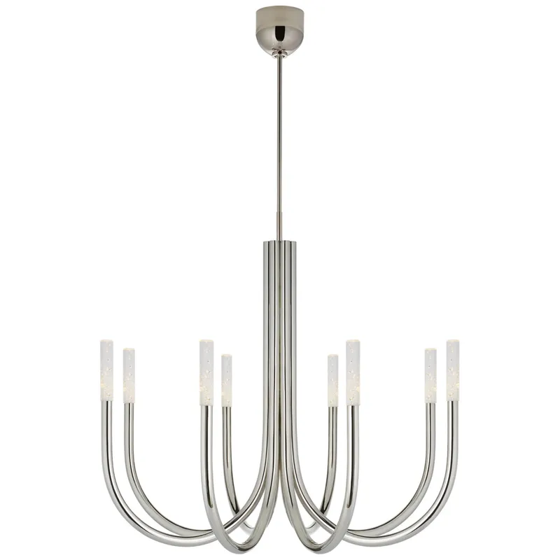 Kelly Wearstler Rousseau Medium Chandelier in Polished Nickel with Seeded Glass Ceiling Light W38"
