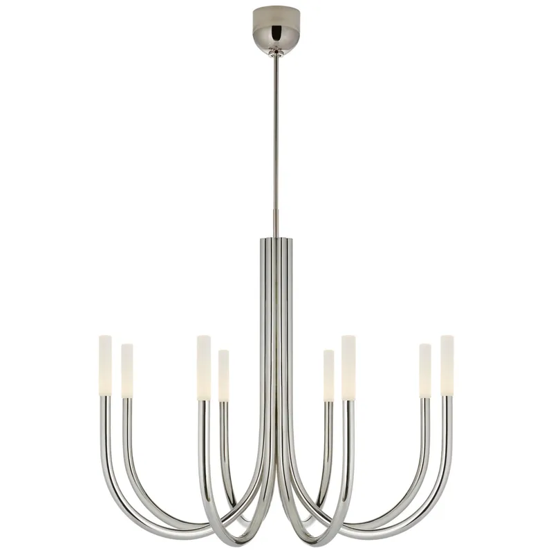 Kelly Wearstler Rousseau Medium Chandelier in Polished Nickel with Etched Crystal Ceiling Light W38"
