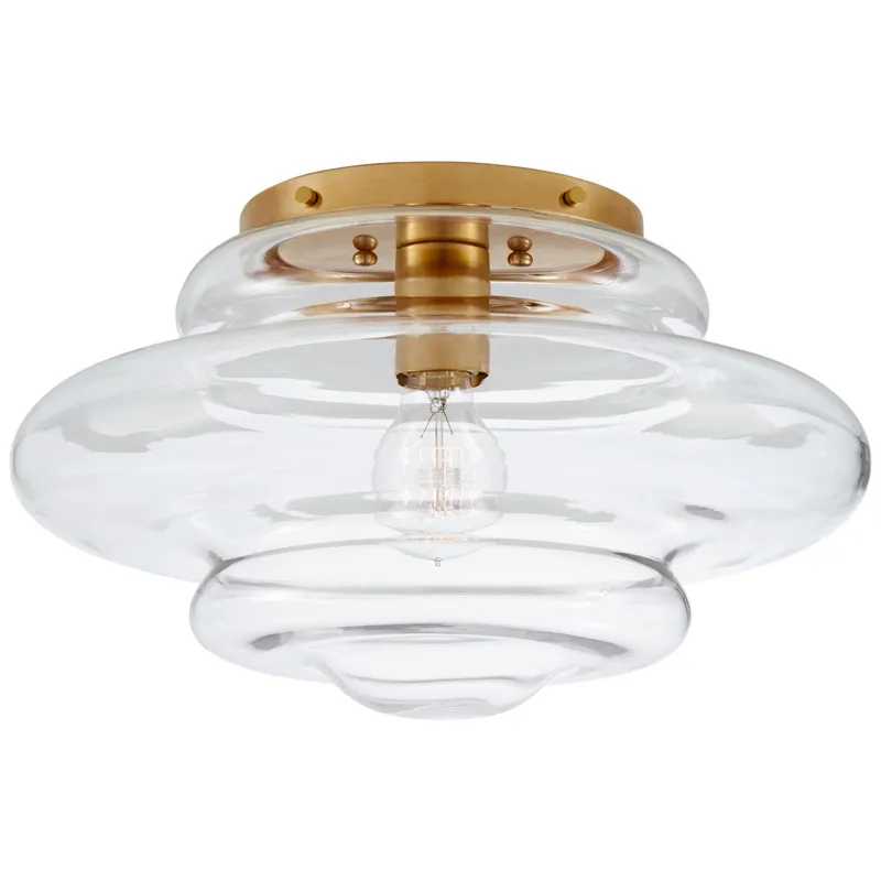 Kelly Wearstler Tableau Medium Flush Mount in Antique-Burnished Brass with Clear Glass Ceiling Light W15" x H8.75"