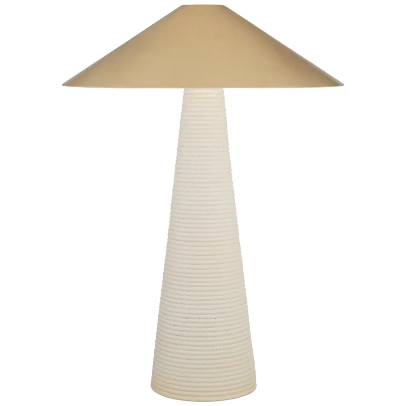Kelly Wearstler Miramar Table Lamp in Porous White with Antique-Burnished Brass Shade W24" x H33"