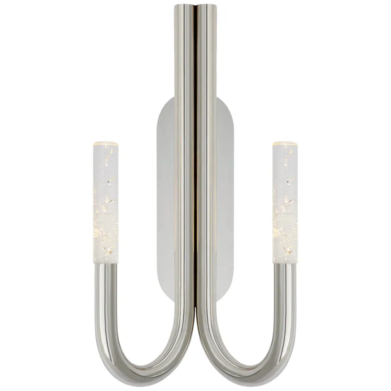 Kelly Wearstler Rousseau Double Wall Sconce in Polished Nickel with Seeded Glass Wall Light W10" x H20.25"