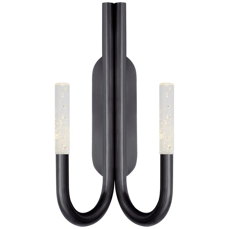Kelly Wearstler Rousseau Double Wall Sconce in Bronze with Seeded Glass Wall Light W10" x H20.25"