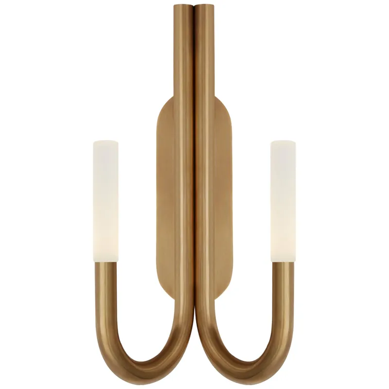 Kelly Wearstler Rousseau Double Wall Sconce in Antique-Burnished Brass with Etched Crystal Wall Light W10" x H20.25"
