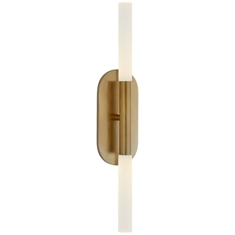 Kelly Wearstler Rousseau Medium Vanity Sconce in Antique-Burnished Brass with Etched Crystal Wall Light W4.25" x H22"