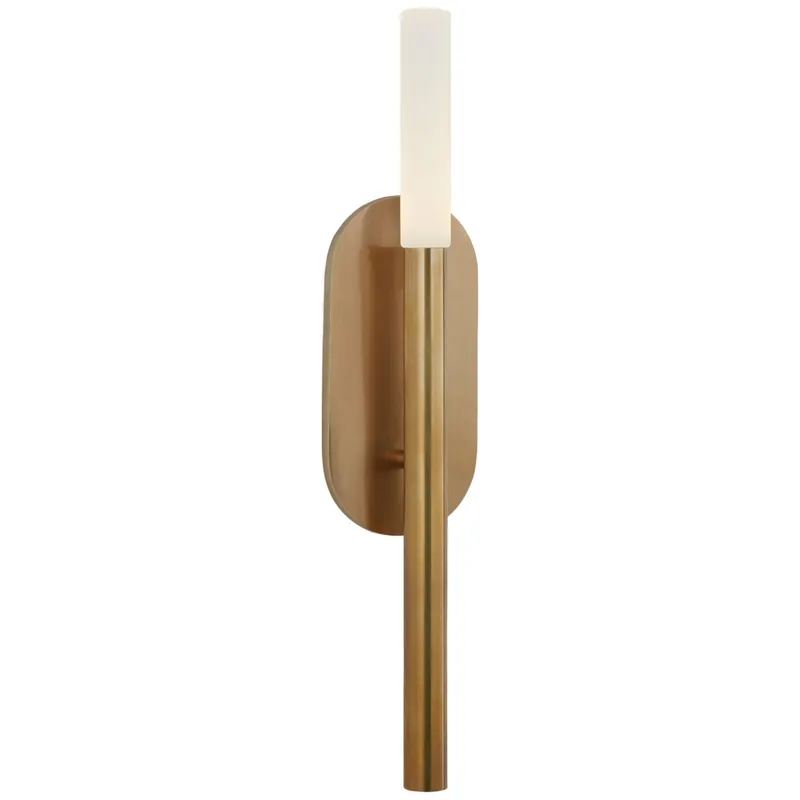 Kelly Wearstler Rousseau Medium Bath Sconce in Antique-Burnished Brass with Etched Crystal Wall Light W4.25" x H20"