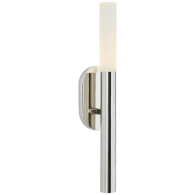 Kelly Wearstler Rousseau Small Bath Sconce in Polished Nickel with Etched Crystal Wall Light W3" x H14"