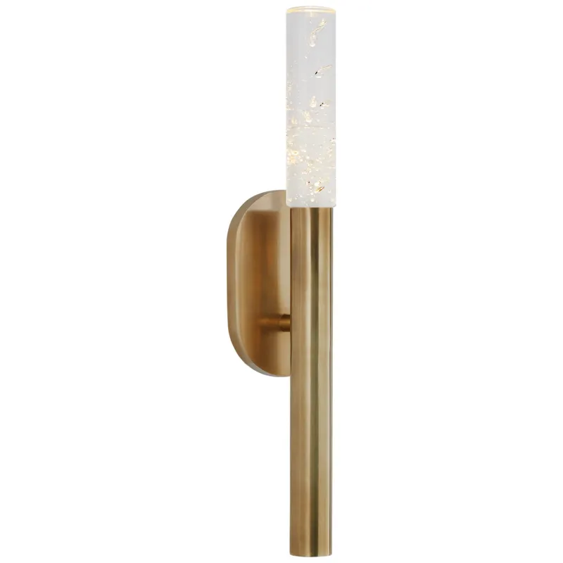 Kelly Wearstler Rousseau Small Bath Sconce in Antique-Burnished Brass with Seeded Glass Wall Light W3" x H14"