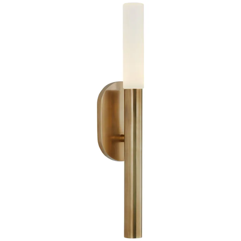 Kelly Wearstler Rousseau Small Bath Sconce in Antique-Burnished Brass with Etched Crystal Wall Light W3" x H14"