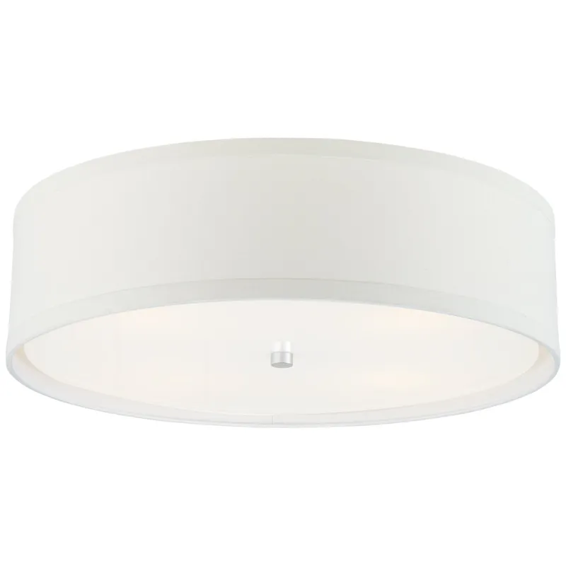 kate spade new york Walker Large Flush Mount in Burnished Silver Leaf with Cream Linen Shade Ceiling Light W24" x H7.5"