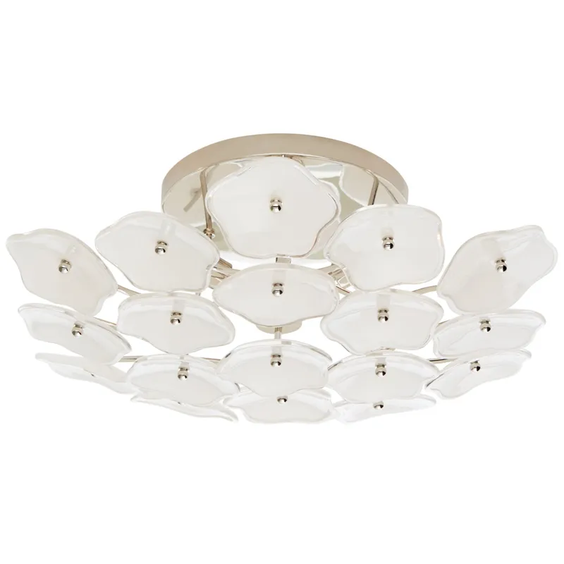 kate spade new york Leighton Medium Flush Mount in Polished Nickel with Cream Tinted Glass Ceiling Light W20" x H7.5"