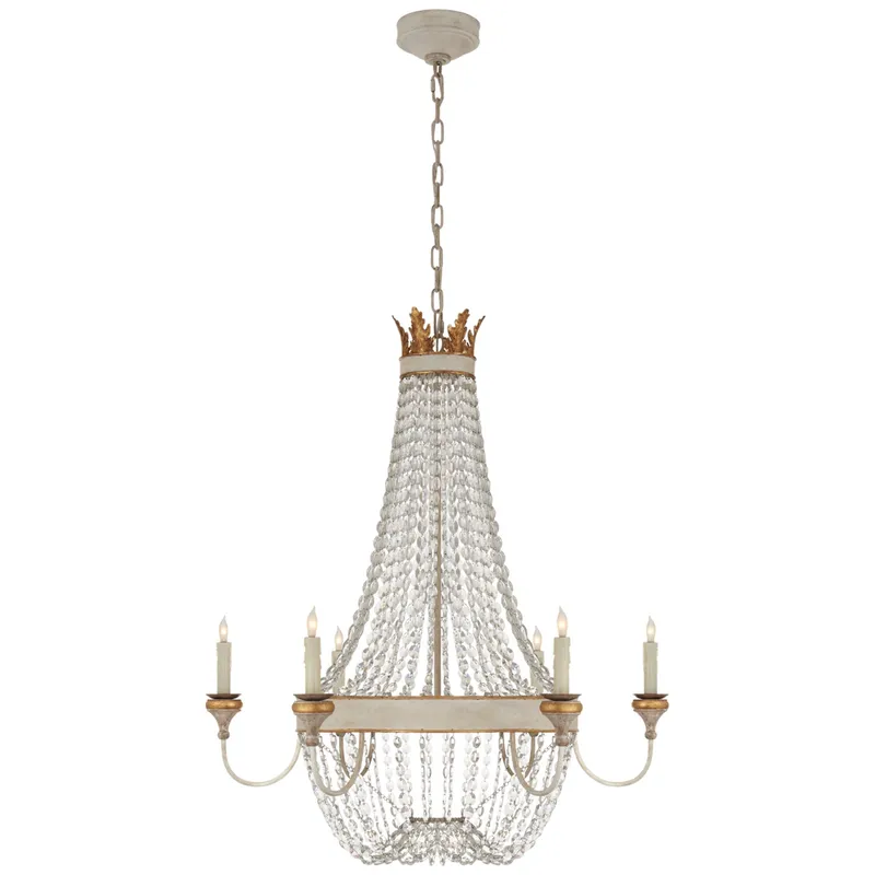 Julie Neill Entellina Chandelier in Vintage White and Gild with Crystal Ceiling Light W34.25" x H39"