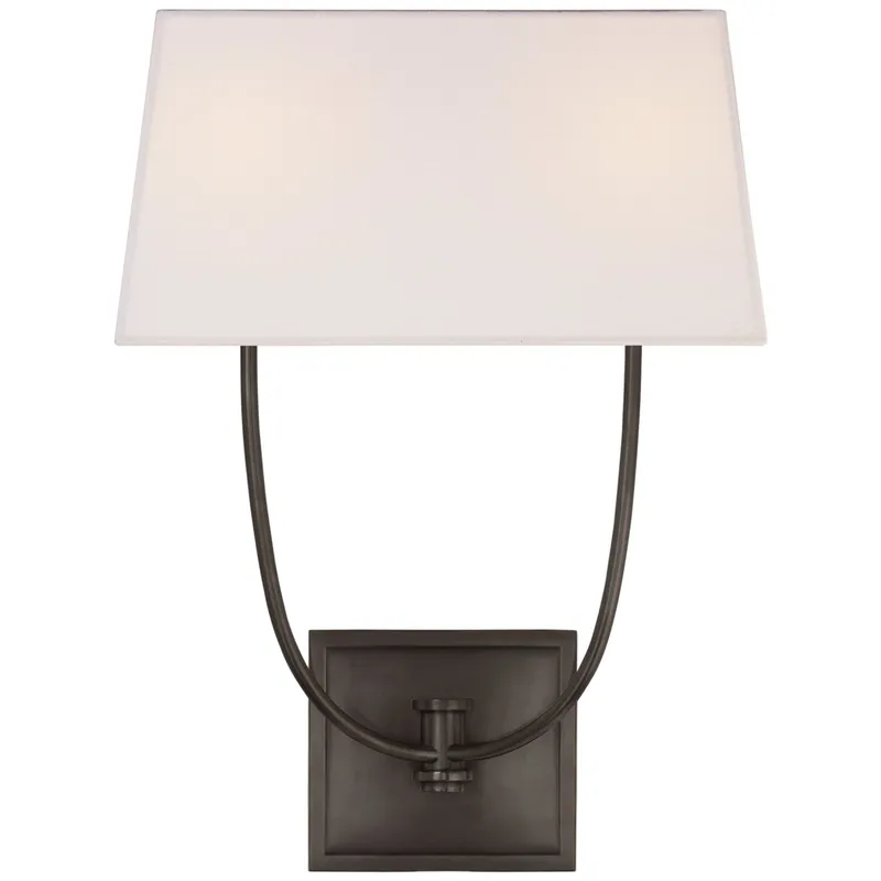 Chapman & Myers Venini Double Sconce in Bronze with Linen Shade Wall Light W13.5" x H18"