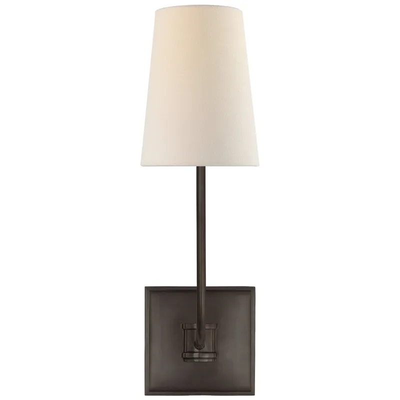 Chapman & Myers Venini Single Sconce in Bronze with Linen Shade Wall Light W4.75" x H15.5"