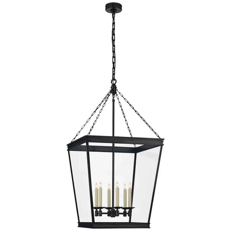 Chapman & Myers Launceton Large Square Lantern in Bronze with Clear Glass Ceiling Light W24" x H46"