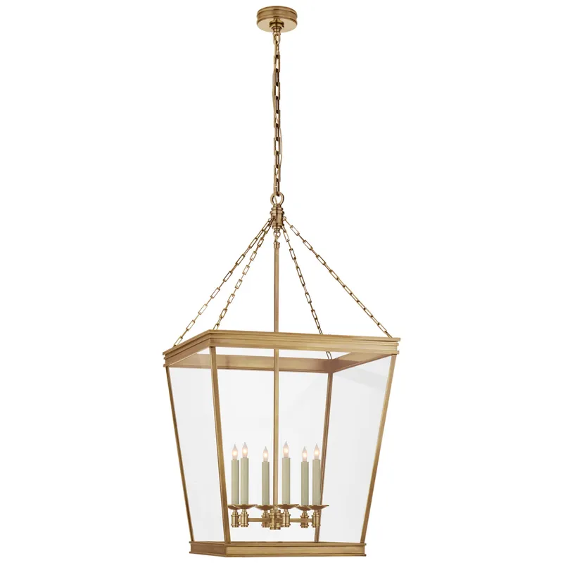 Chapman & Myers Launceton Large Square Lantern in Antique-Burnished Brass with Clear Glass Ceiling Light W24" x H46"