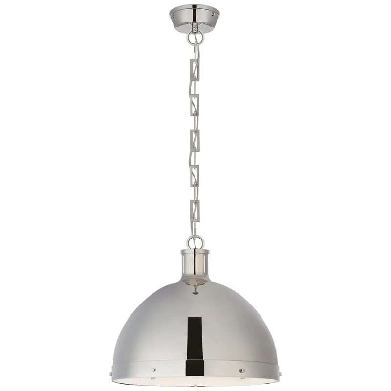 Thomas O'Brien Hicks Extra Large Pendant in Polished Nickel with Acrylic Diffuser Ceiling Light W16" x H13.75"