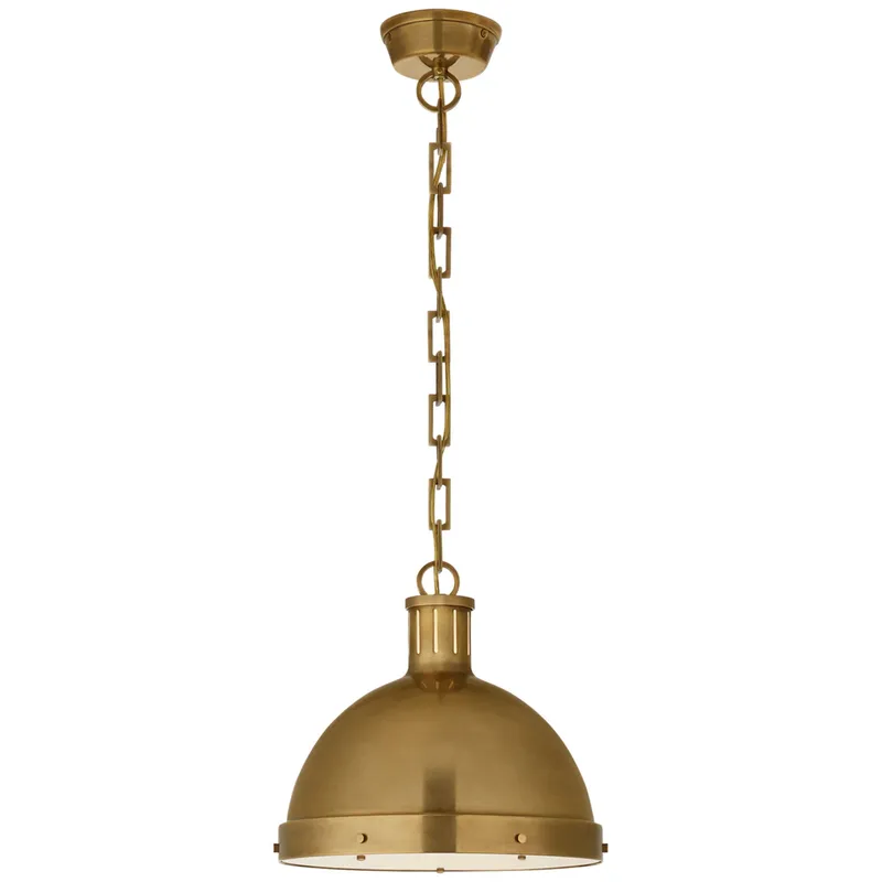 Thomas O'Brien Hicks Large Pendant in Hand-Rubbed Antique Brass with Acrylic Diffuser Ceiling Light W13" x H11.75"