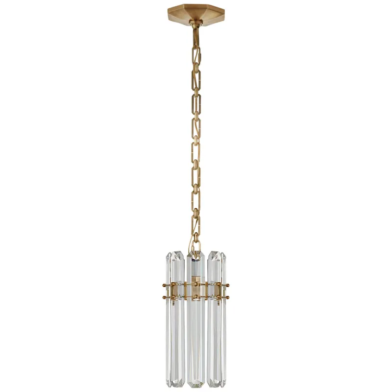 AERIN Bonnington Small Pendant in Hand-Rubbed Antique Brass with Crystal Ceiling Light W7.25" x H14.25"