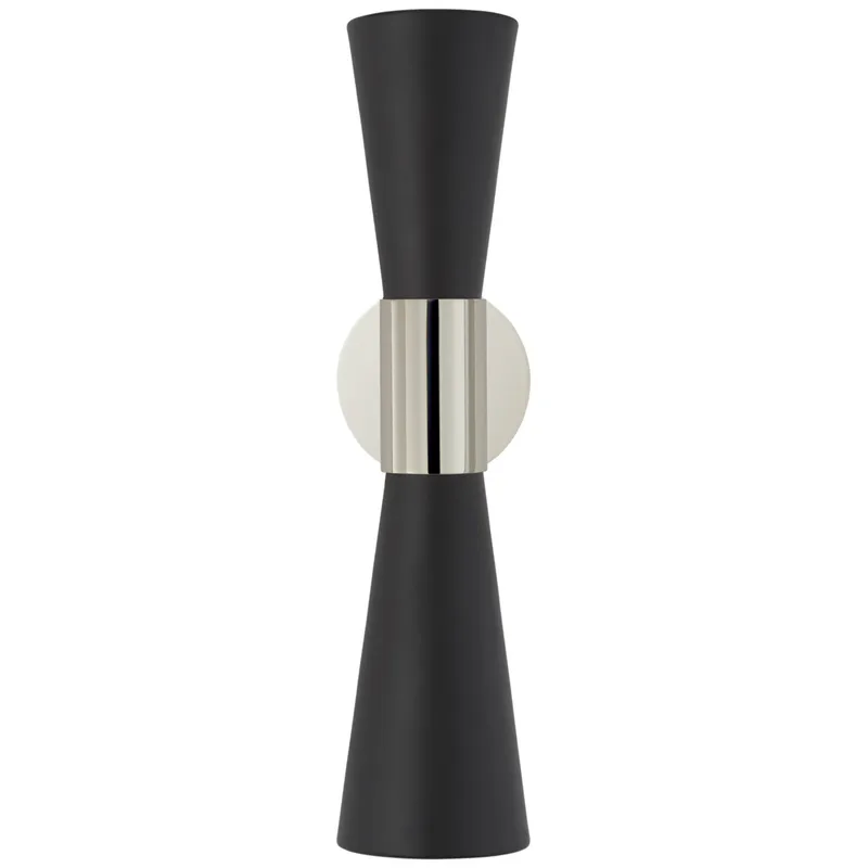 AERIN Clarkson Medium Narrow Sconce in Polished Nickel and Black Wall Light W4.5" x H17.75"