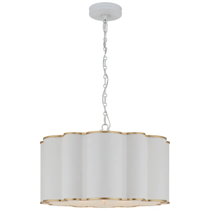 Alexa Hampton Markos Large Hanging Shade in White and Gild with Frosted Acrylic Ceiling Light W26" x H16.25"