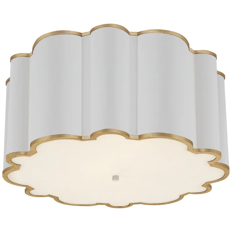 Alexa Hampton Markos Grande Flush Mount in White and Gild  with Frosted Acrylic Ceiling Light W26.25" x H12.5"