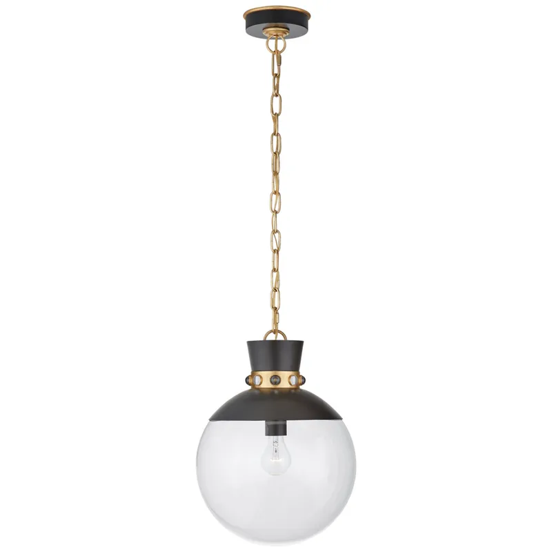 Julie Neill Lucia Medium Pendant in Matte Black and Gild with Clear Glass Ceiling Light W13" x H17.5"