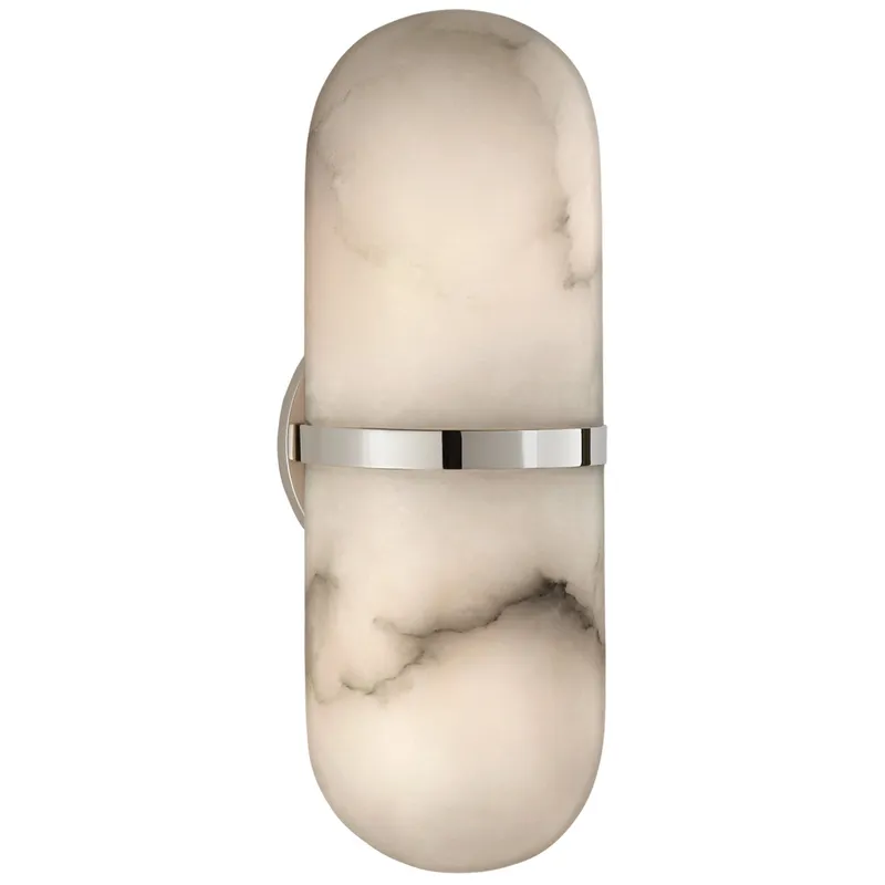 Kelly Wearstler Melange Pill Form Sconce in Polished Nickel with Alabaster Wall Light W4.25" x H12.5"