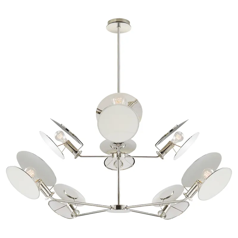 Thomas O'Brien Osiris Large Reflector Chandelier in Polished Nickel with Linen Diffuser Ceiling Light W54"
