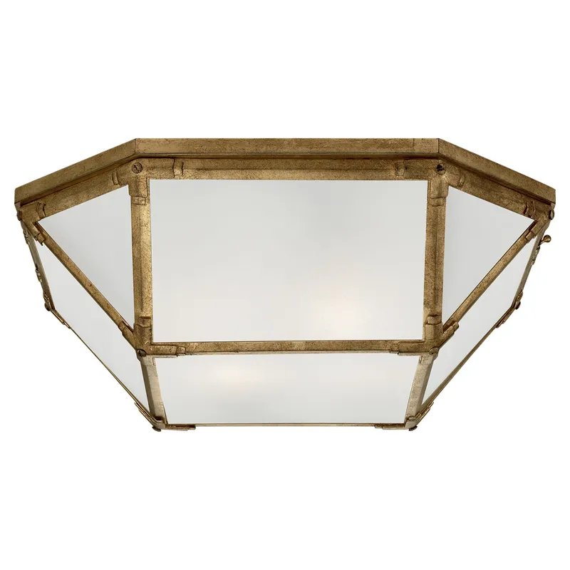 Suzanne Kasler Morris Large Flush Mount in Gilded Iron with Frosted Glass Ceiling Light W20" x H6"