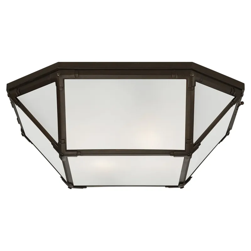 Suzanne Kasler Morris Large Flush Mount in Antique Zinc with Frosted Glass Ceiling Light W20" x H6"