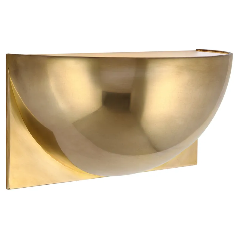 Peter Bristol Quarter Sphere Small Up Light in Natural Brass with Frosted Glass Wall Light W10" x H5"