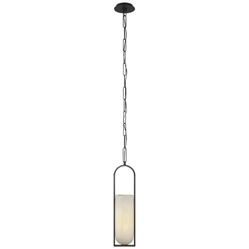 Kelly Wearstler Melange Small Elongated Pendant in Bronze with Alabaster Shade Ceiling Light W6.25" x H29"